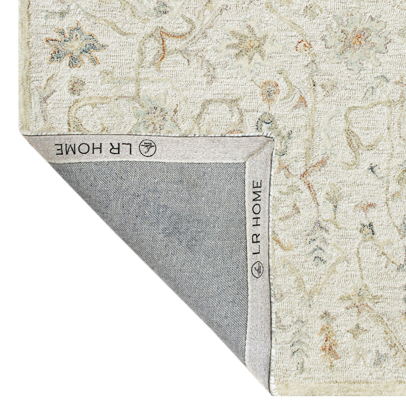 Floral Hand Tufted Wool Area Rug in Cream/Taupe/Blue, Rectangle 2' x 3'