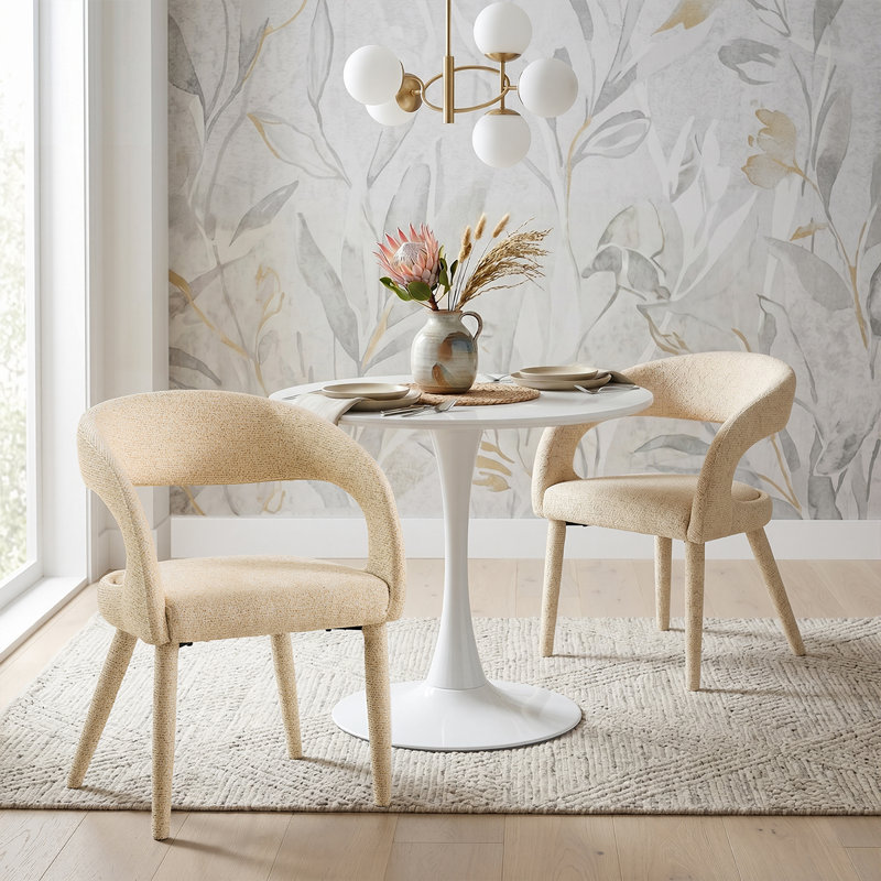 Ensemble de table de salle à manger ronde 31,5 "avec 2 chaises rembourrées Donegan, Beige