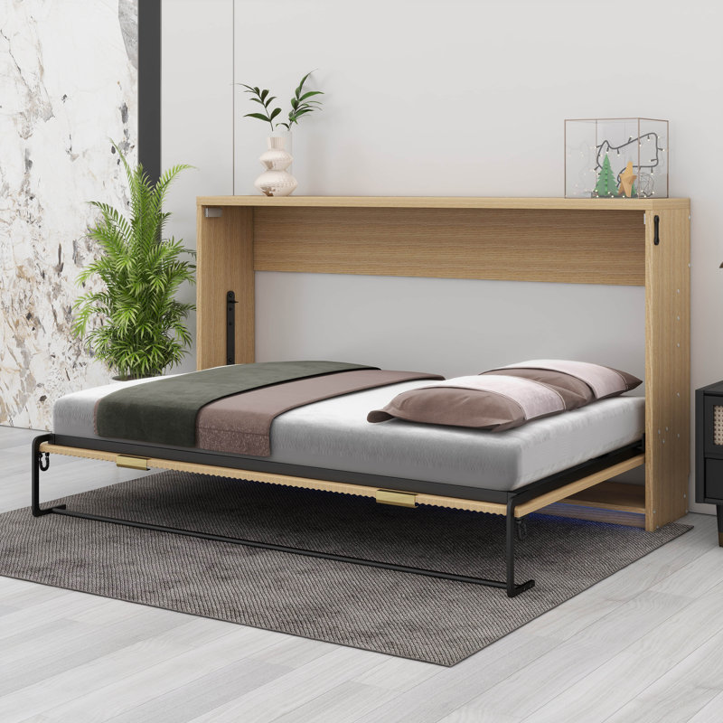 Élégant lit escamotable simple TG à faible encombrement avec lumières DEL intégrées, conception d'armoire pliable