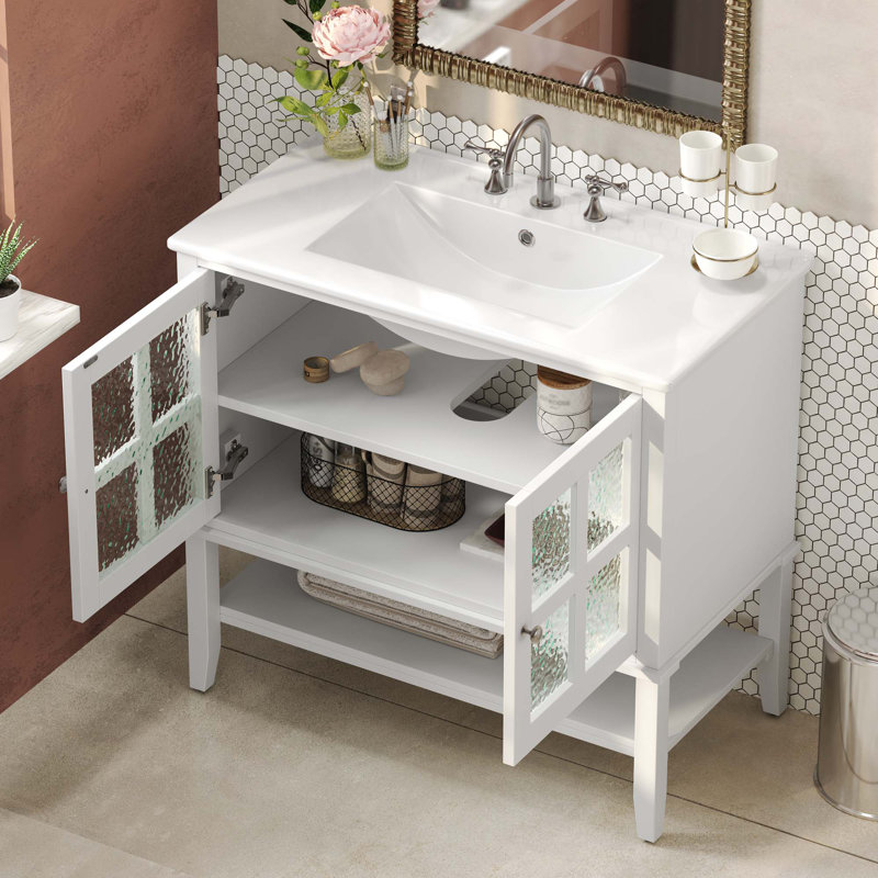Meuble-lavabo 36 po avec lavabo en céramique, Blanc