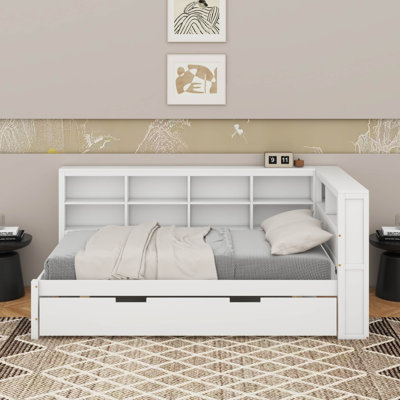 Lit de jour simple avec lit gigogne, tablette et port USB
