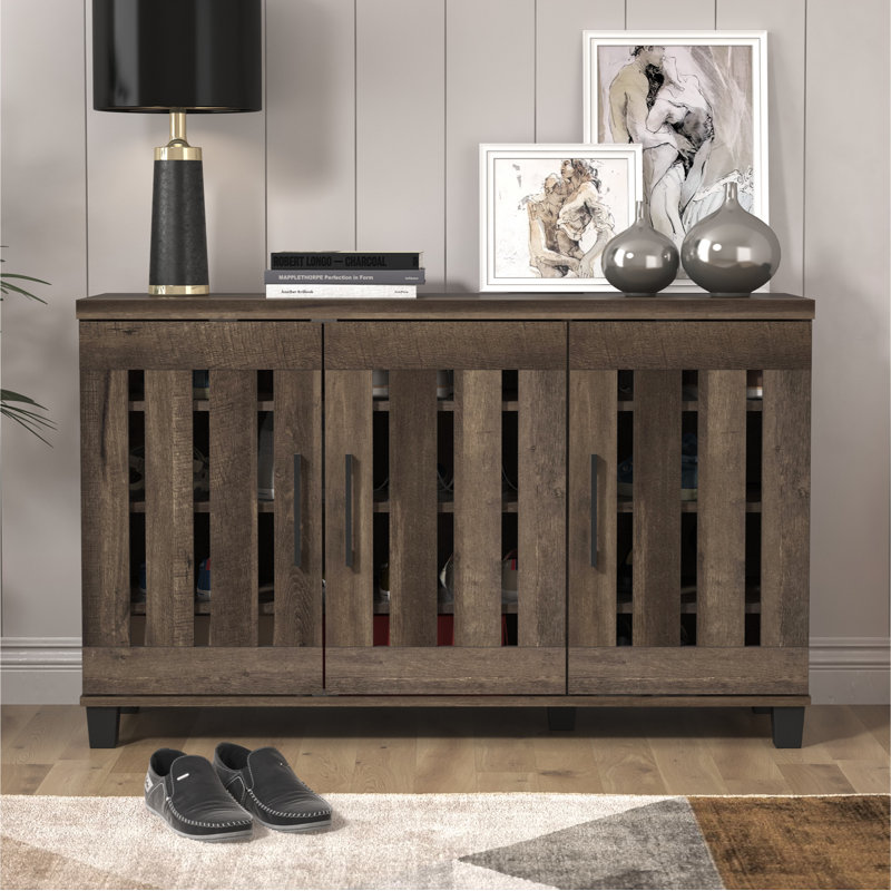 Banos 16 Pair Shoe Storage Cabinet, Dark Dusty Oak