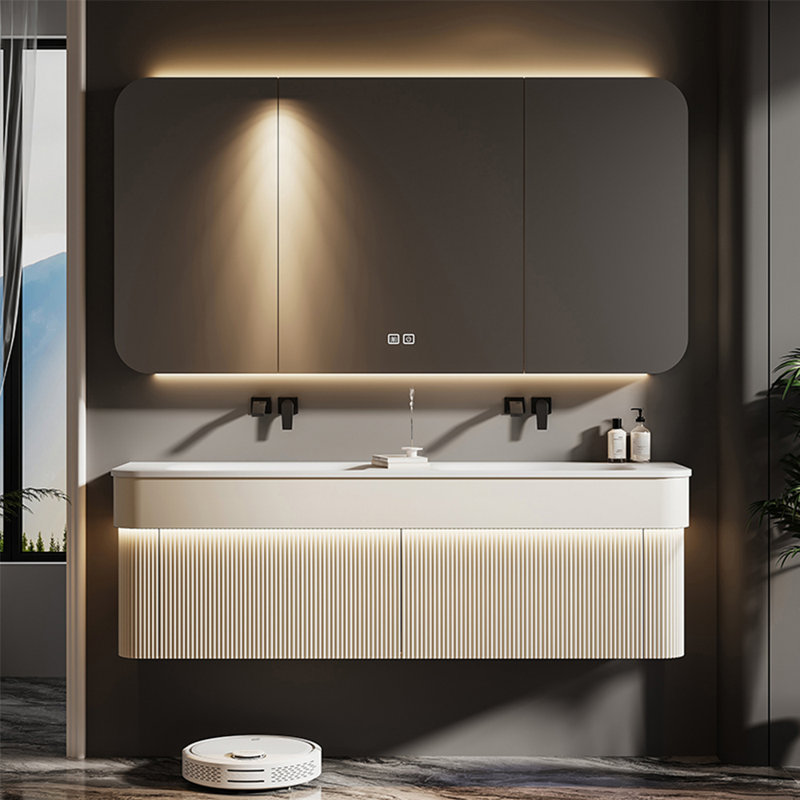 Light luxury simple exquisite bathroom cabinet, 19.69" H x 51.18" W x 21.65" D, Off White