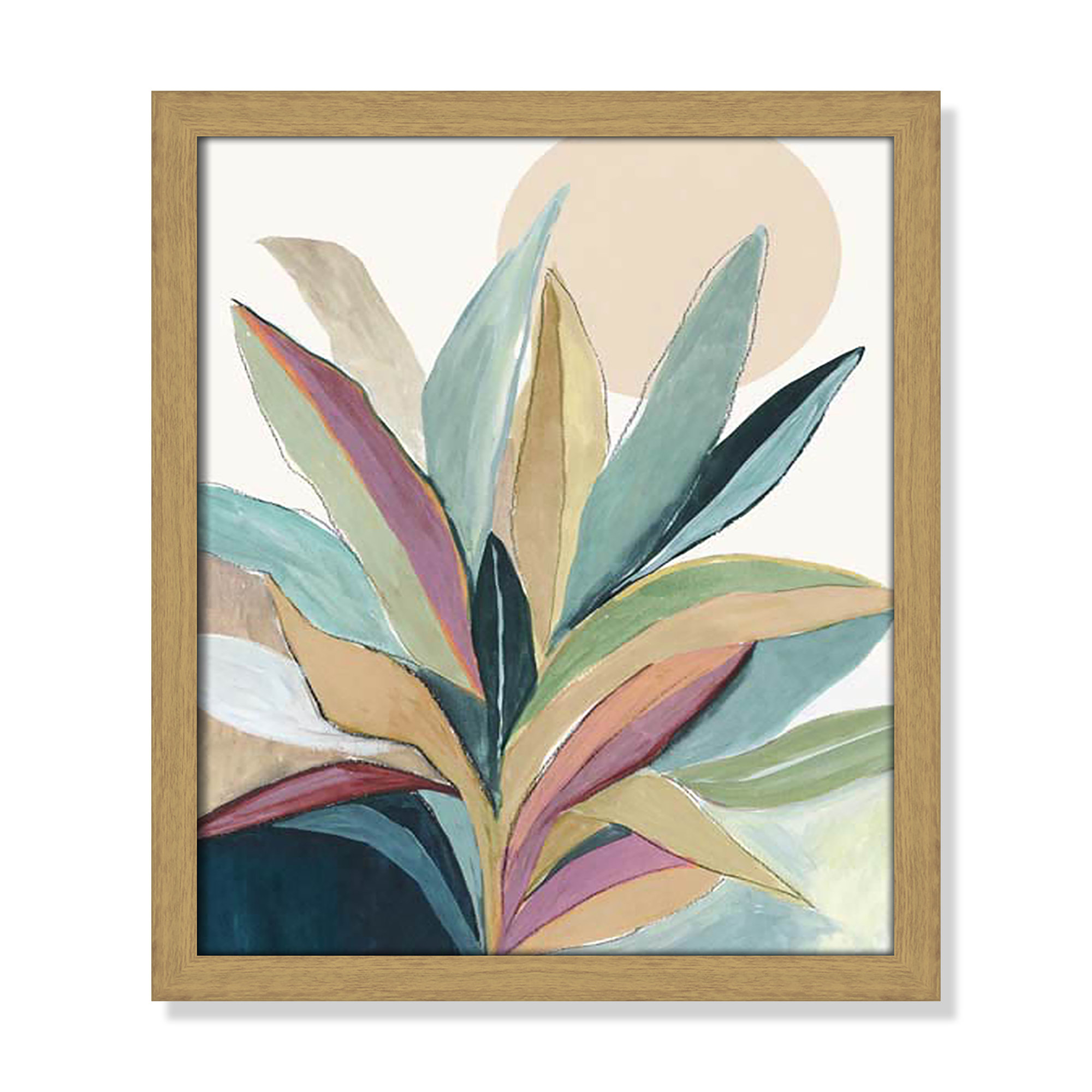 Sunny Bright Leaves I by Asia Jensen, 15" H x 13" W x 0.75" D, Natural Slim Unmatted Picture Framed