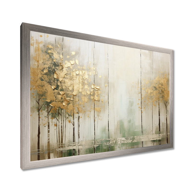 «Minimalisme beige et forêt dorée II», reproduction d'art sur toile, H 30 po x l 40 po x P 1,5 po, Cadre simple argenté