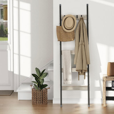 5-Tier Wooden Towel Rack with 4 Removable Hooks