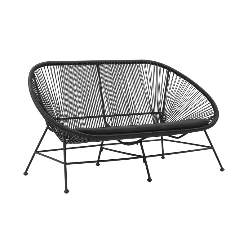 61.25'' Wide U-Shaped Wicker Loveseat with Cushions, Black