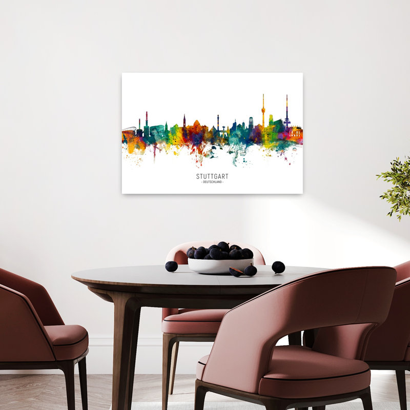Vibrant Stuttgart Skyline Abstract Contemporary Architecture City Wall Art Print by Michael Tompsett - Wrapped Canvas Print