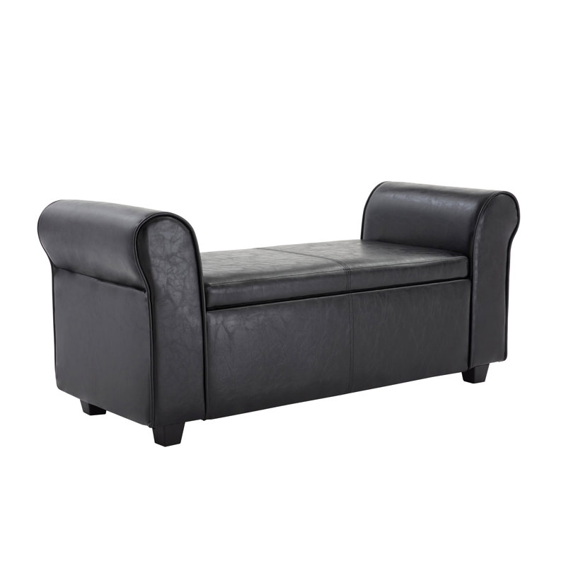 Audris Faux Leather Storage Ottoman Bench, Black