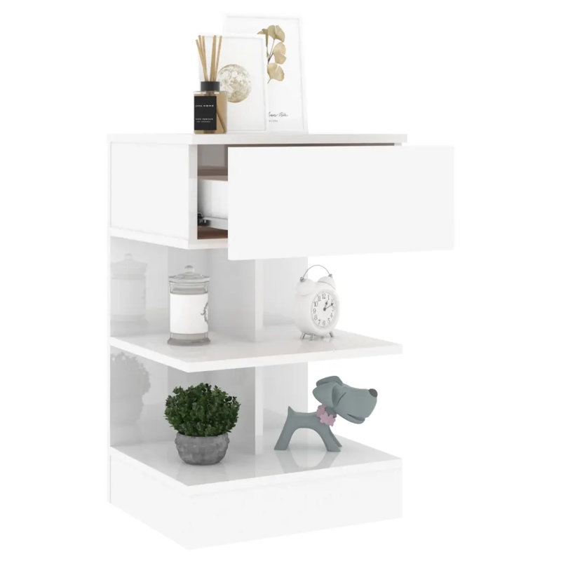 Averley 40cm W Solid Wood Bedside Table, High Gloss White