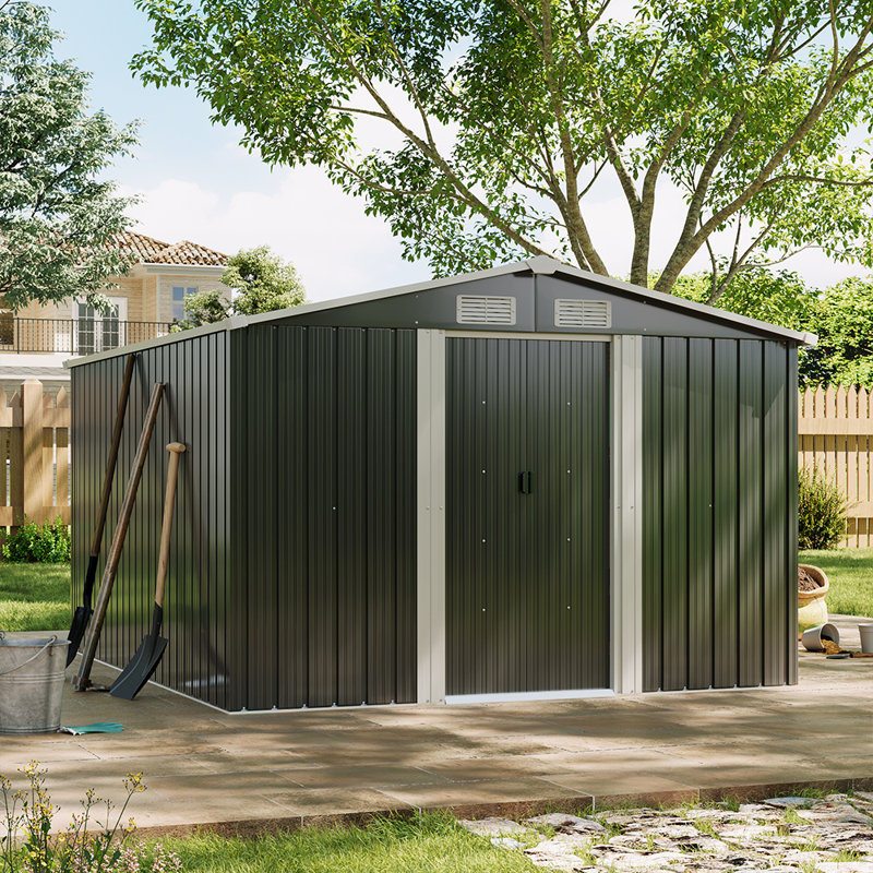 Metal Tool Shed with Pitched Roof – Charcoal Black, Anthracite