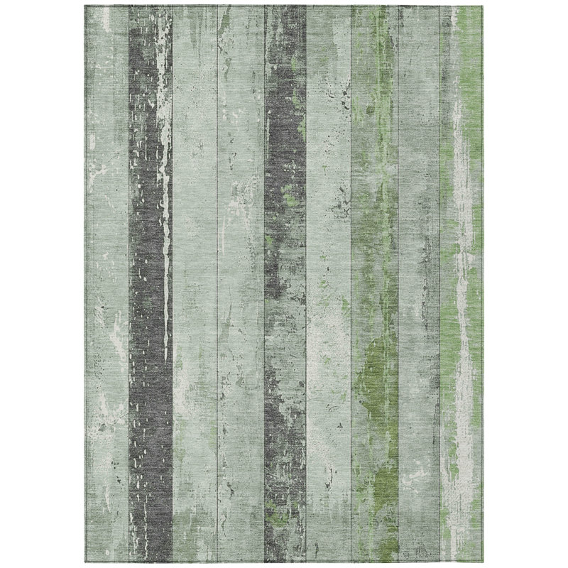 Tapis intérieur / extérieur rayé vert et gris 5 'x 8'
