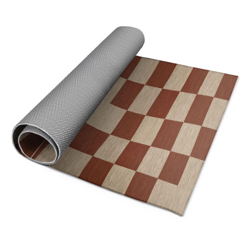 Tapis d'intérieur et d'extérieur à carreaux brun, Rectangulaire 2 pi x 3 pi
