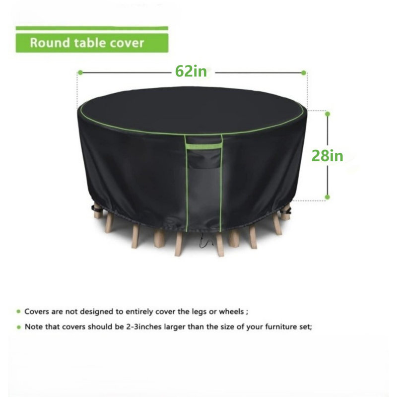 Round Patio Cover, Waterproof Outdoor Table And Chair Cover, Fade Proof, 420D Heavy Duty, 62 in. D x 28 in. H,Black