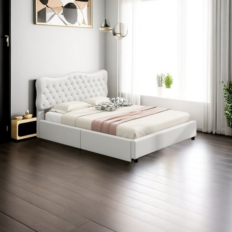 Lit plateforme avec rangement Harriet, Grand, Blanc
