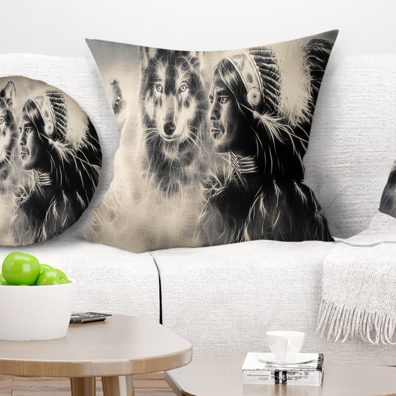 Guerrier Indien Avec Oreiller De Loups Abstract