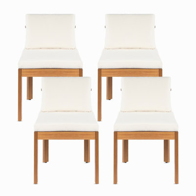 Chaise de salle à manger d'extérieur en bois d'acacia (ensemble de 4), bois au fini teck + coussins crème