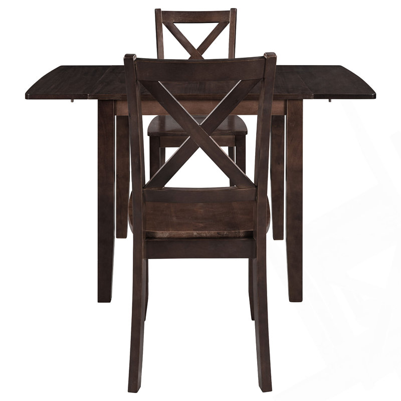 Ensemble de table de salle à manger 3 pièces avec 2 chaises à dossier en X pour petits espaces, Espresso