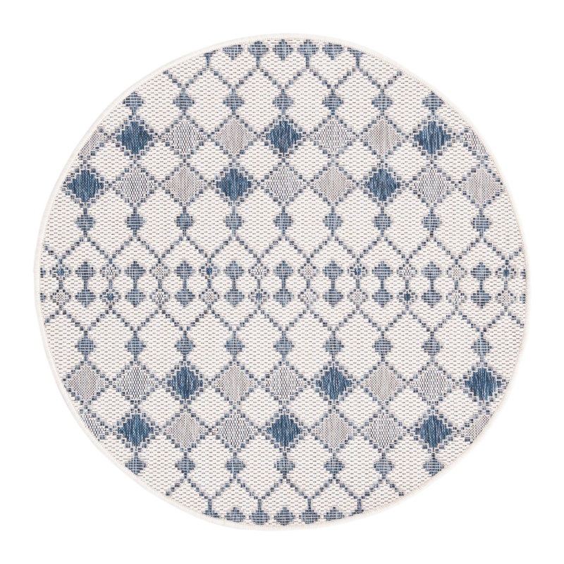 Ivory Traliccio Indoor/Outdoor Trellis Rug, Round 4'