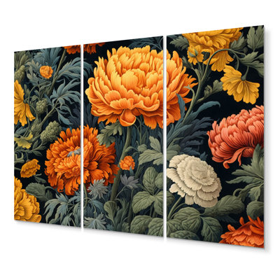 Orange, orange, souci, brillance I - ensemble de reproductions d'art murales florales en métal