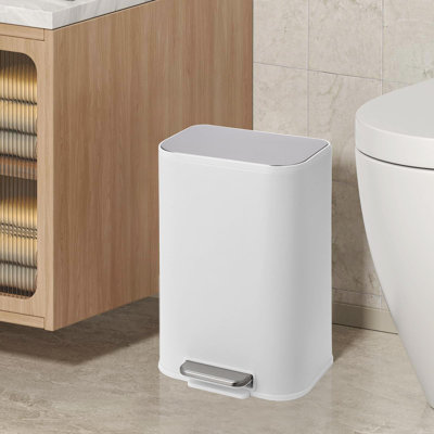 Stainless Steel Pedal Garbage Can with Soft Close Lid & Removable Inner Bucket, Rectangular Waste Bin Wastebasket