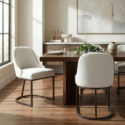 Boucle Fabric Full Back Side Chair in White