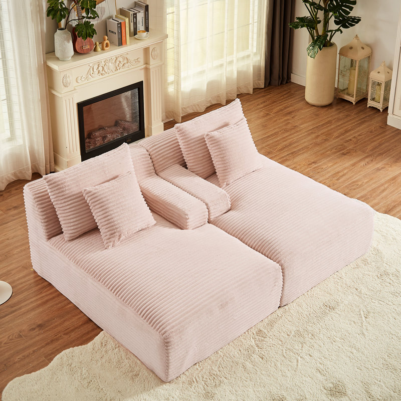 Chaise longue double en velours côtelé rose avec rembourrage à ressort pour la chambre à coucher sans assemblage requis, Pink