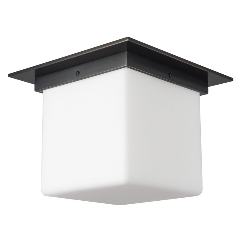 Mineral 11-in Brass Flush Mount, Oil Rubbed Bronze, Opal Glass