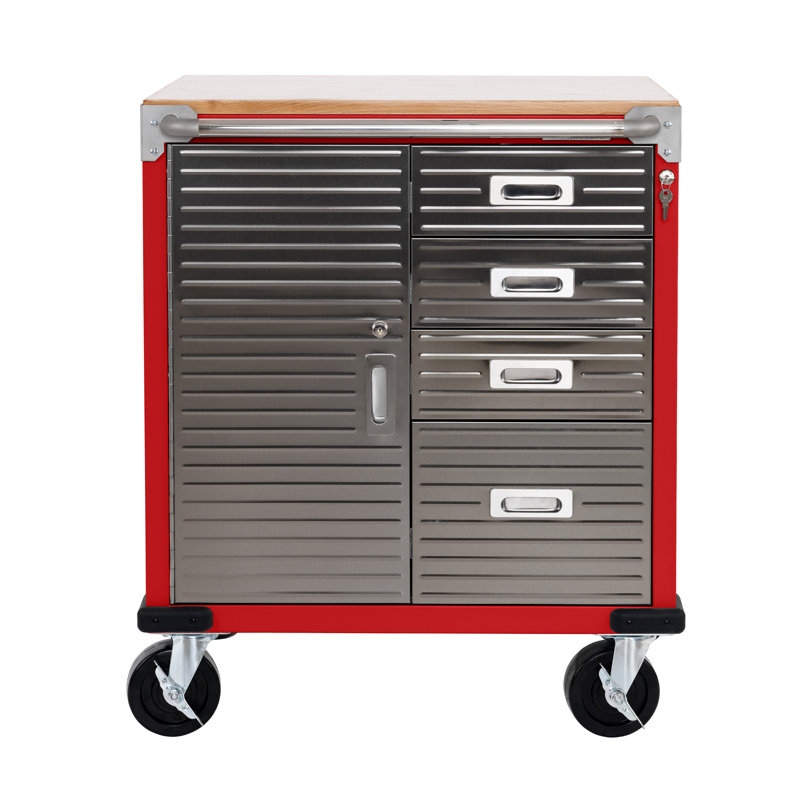 Seville Classics UltraHD 4-Drawer with 1-Door Rolling Cabinet, Red