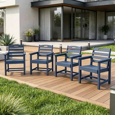 Chaises de salle à manger d'extérieur 4 pièces en PEHD avec accoudoirs et fauteuils ergonomiques toutes saisons pour cour et terrasse