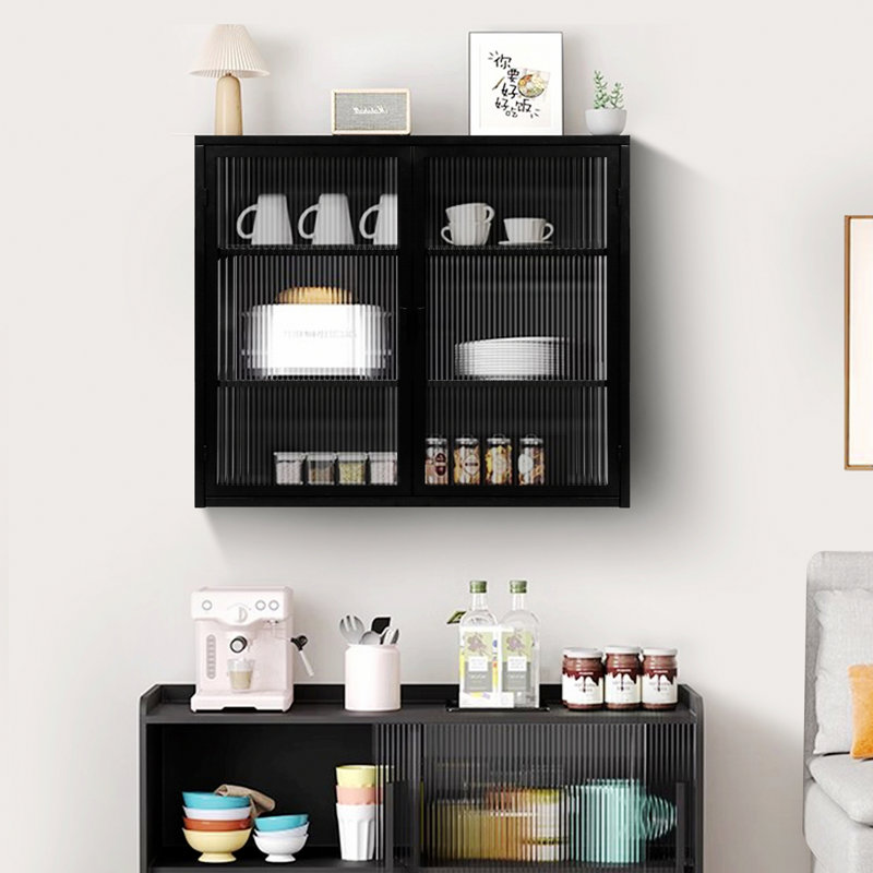 Metal Frame Cabinet, Wall Cabinet, Bathroom Cabinet With Storage Shelf And Glass Doors, Black