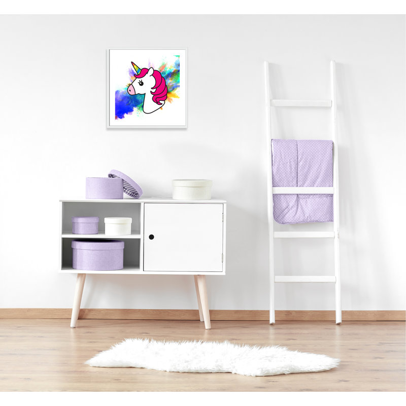Art sur toile licorne arc-en-ciel, H 26,5 po x l 26,5 po x P 1,18 po, Encadré de boîte blanc