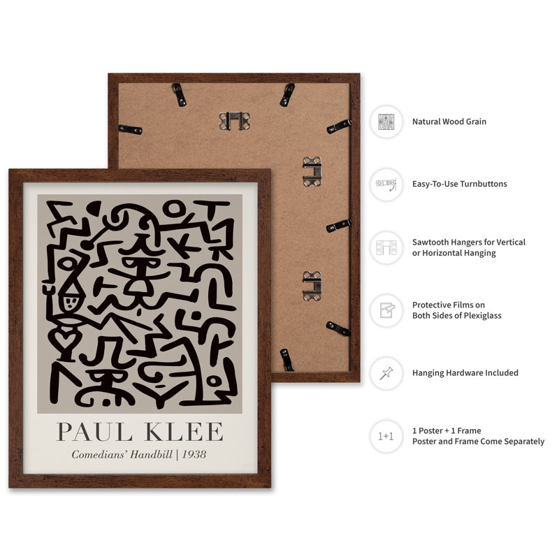 Paul Klee - Handbill des comédiens, 08"H x 10"W, Poster, Brown Framed