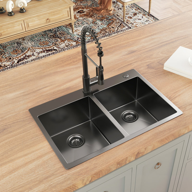 Hercate 22'' W Double Bowl Stainless Steel Drop-In Kitchen Sink with 1 Faucet Hole