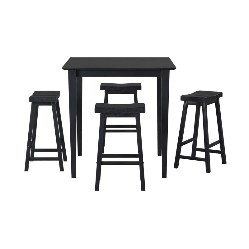29-Inch Bar Height Stools Set Of 2Pc Saddle Seat Solid Wood Casual Dining Home Furniture, Black
