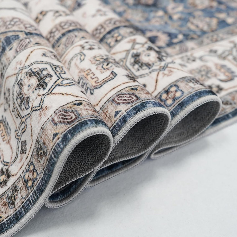 Washable Area Rug - Soft Area Rugs for Living Room Stain Resistant Carpet Vintage Lightweight Rugs for Bedroom with Non Slip Backing Indoor Home Decor Rugs