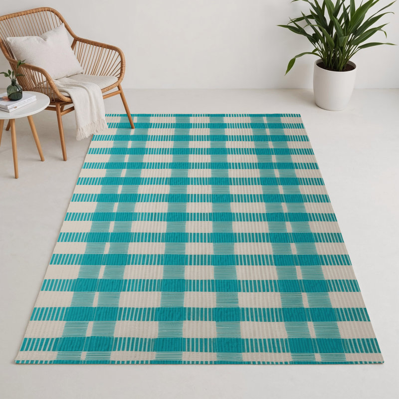 Tapis d'intérieur et d'extérieur à carreaux vert, Rectangulaire 3 pi x 5 pi
