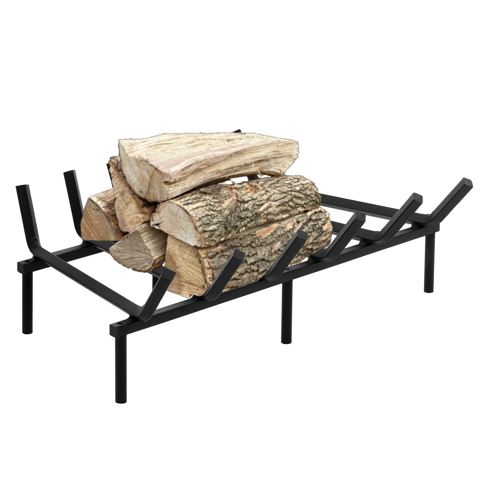 Mestyl Fireplace Grate 24 Inch Heavy Duty Wrought Iron Fireplace Log Grate, 3/4" Bar Fire Grates, Firewood Log Burning Rack For Outdoor Wood Stove Pit & Fireplace Log Holder Indoor