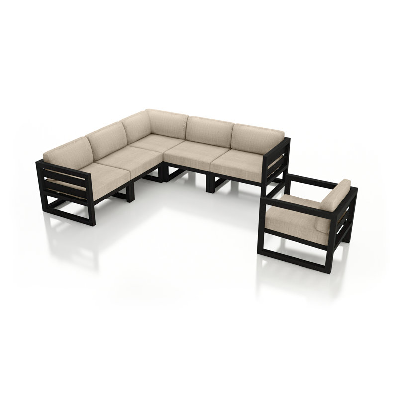 Avion Outdoor 6 - Seat Patio Sectional, Canvas Natural Sunbrella® Canvas, Black