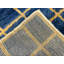 Tapis "Tulu" noué à la main sur mesure en bleu et jaune ambre, velours doux