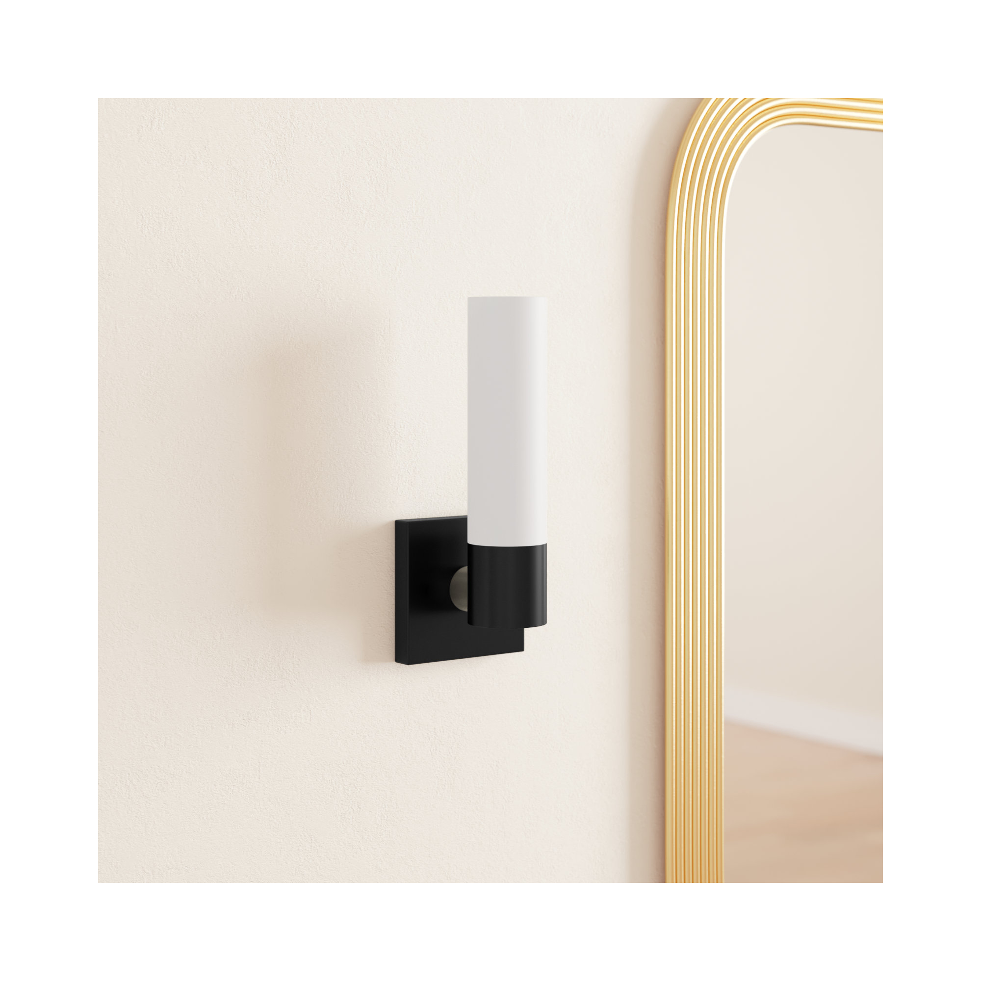 Fulton Single Light Glass Steel Dimmable Armed Sconce, Black