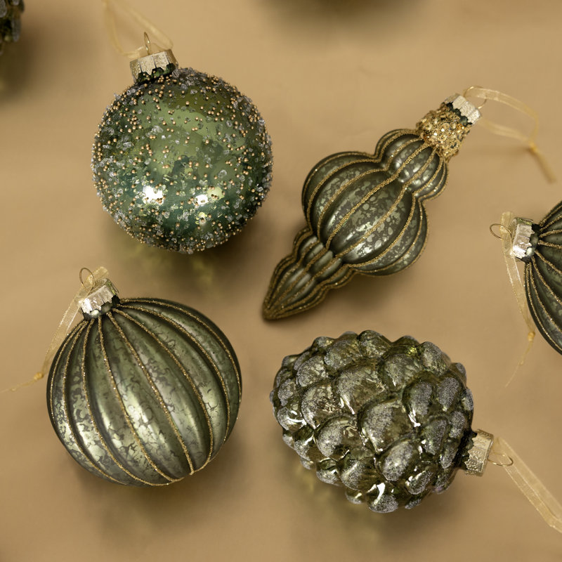12 Piece Glass Bauble Collection, Green