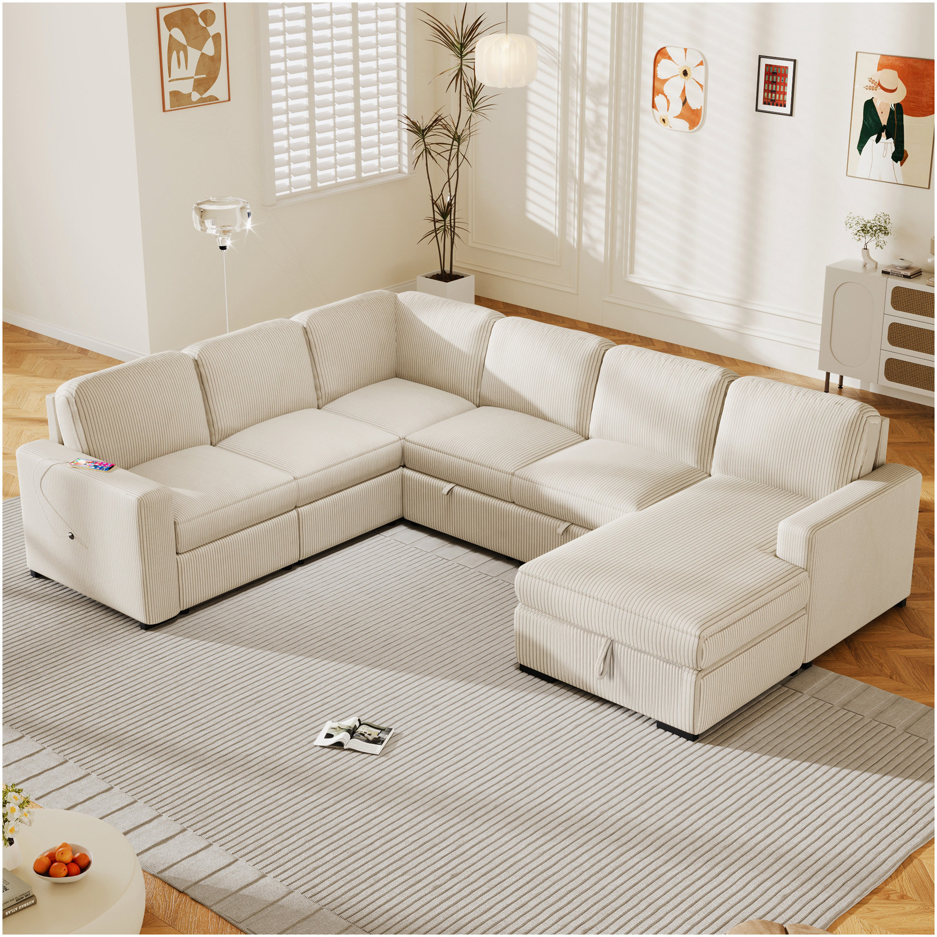 Latitude Run® U_Style U-Shaped Corduroy Combination Corner Sofa With ...