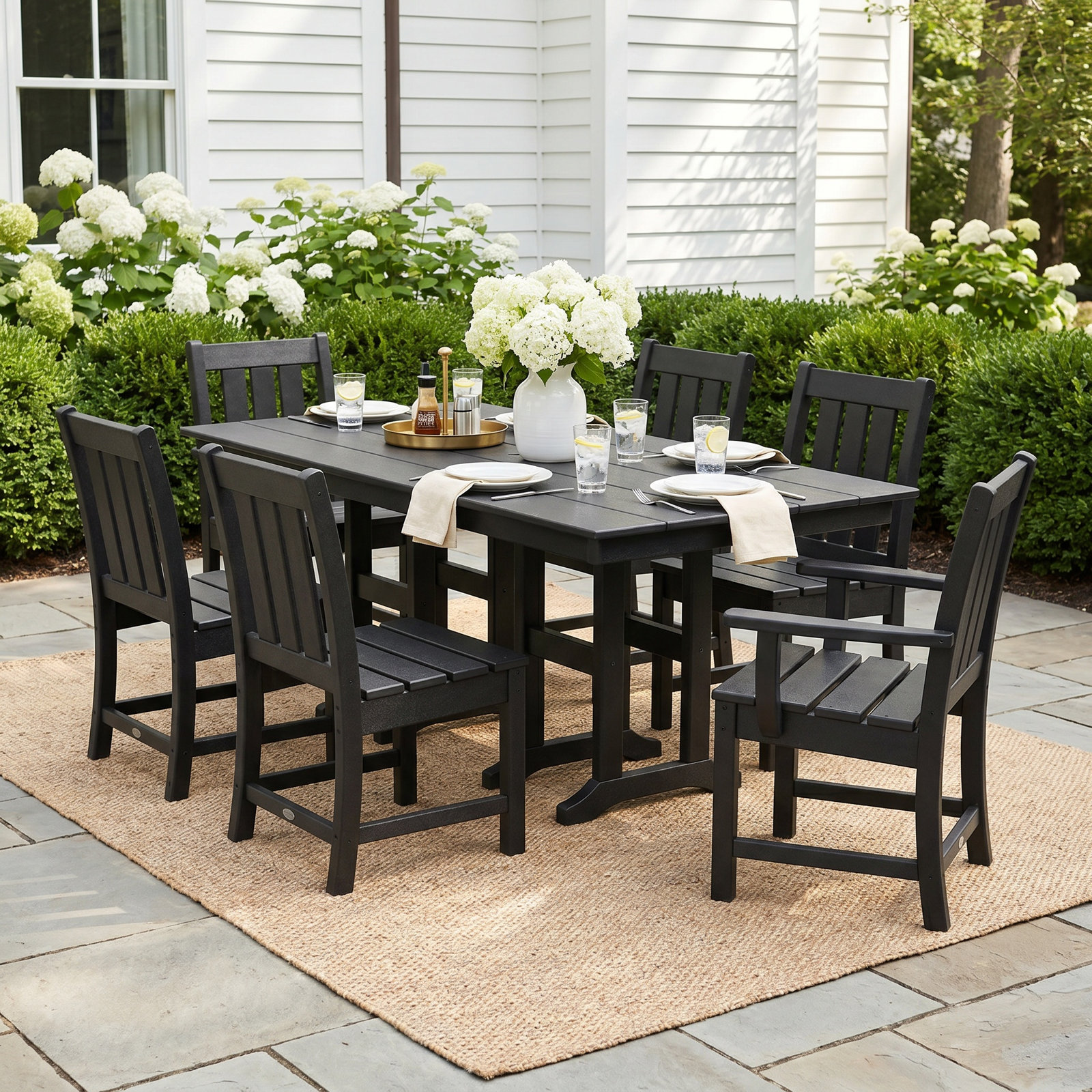POLYWOOD® Oxford 72" Patio Dining Set, Black