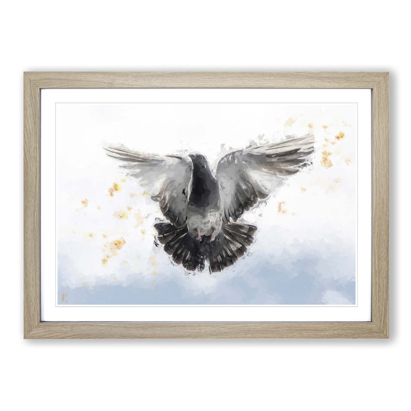 Flying Pigeon in Abstract - Framed Print, 50cm H x 76cm W x 2cm D, Oak