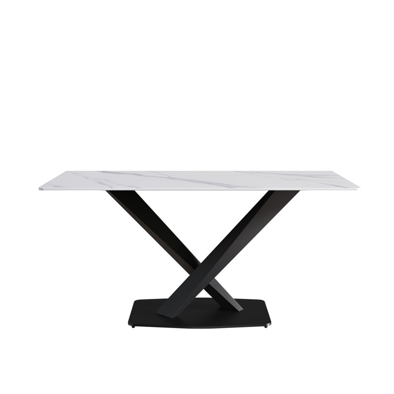 Sintered Stone Dining Table, Black, 29.53” H x 63" W x 35.4" D, White