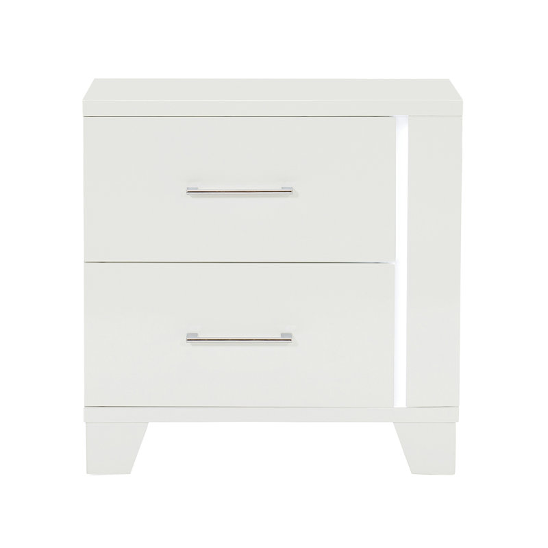 Table de chevet 1pc blanche avec finition brillante blanche