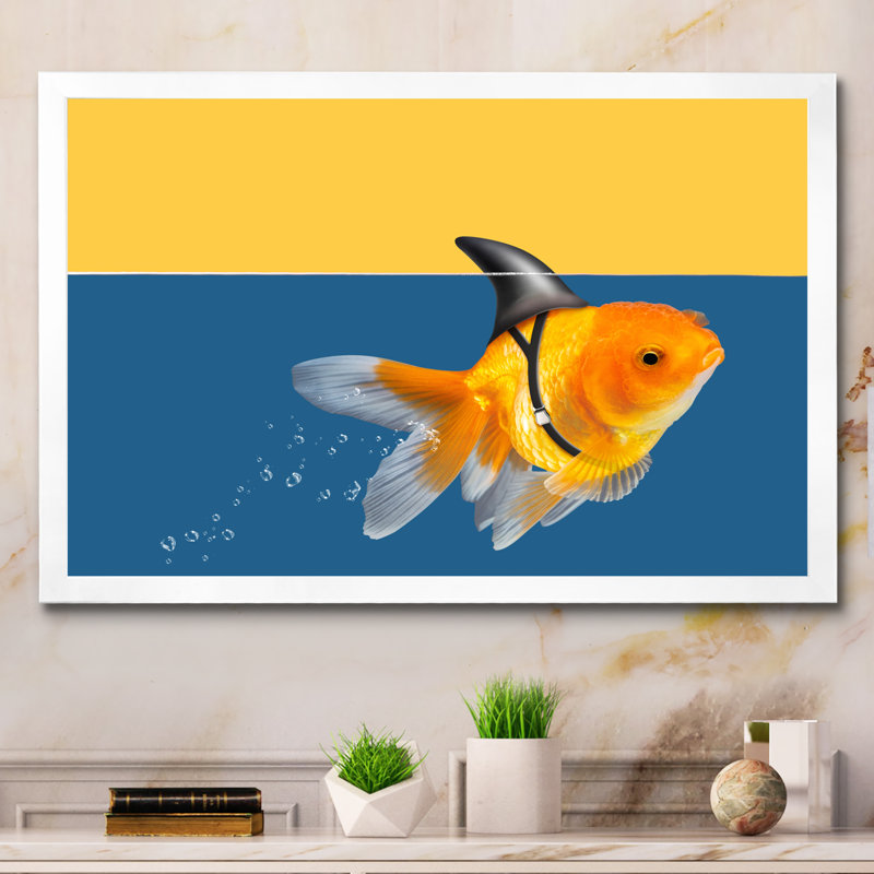 " Goldfish Shark Swimming ", White Picture Frame, 16" H x 32" W x 1" D