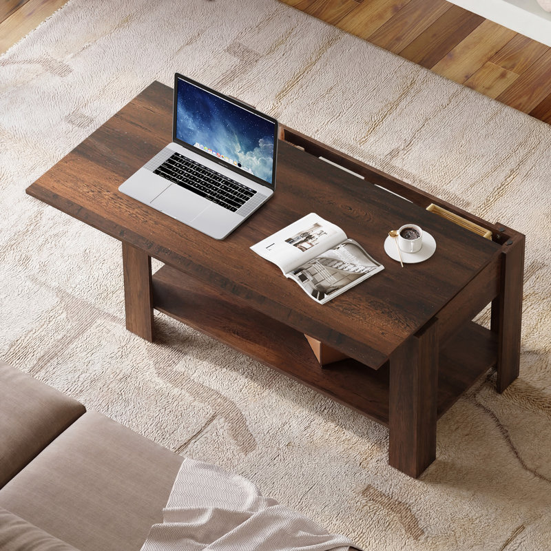 Sparta Lift-Top Coffee Table with Storage & Open Shelf, Modern Coffee Table, Square Coffee Table for Living Room, and Home Office