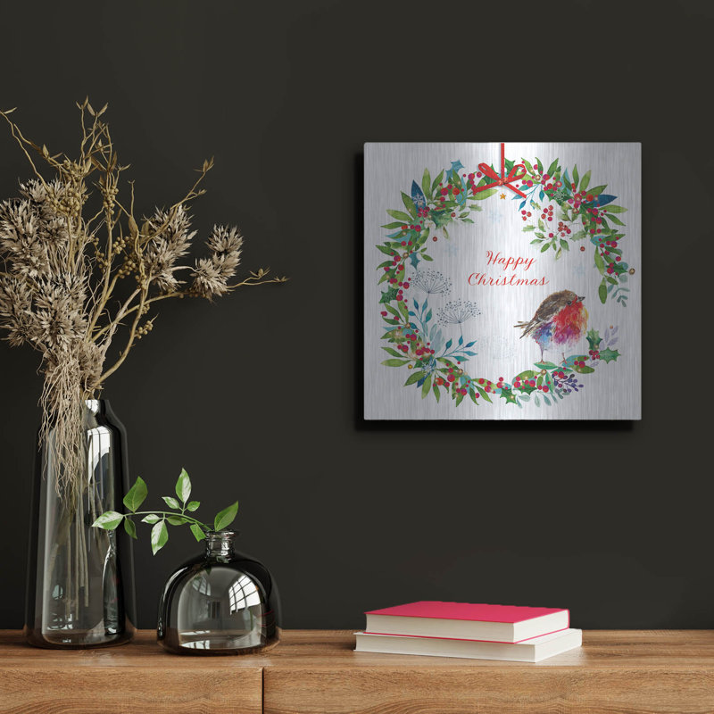  'Robin Wreath' by Elle Media Group Ltd Metal Wall Art, 12" x 12", 12" H x 12" W